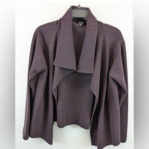 NWOT Eileen Fisher Women's Deep Purple Open Front Sweater 100%Wool